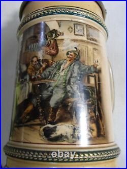 Vintage Ornate German Hand Painted Lidded Ceramic Pewter Beer Stein