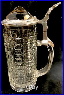Vintage Prism Lid German Beer Stein With Pewter Handle. 5 Liter