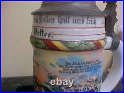 Vintage Regimental German 1904-07 Lithophane Lidded Beer Stein