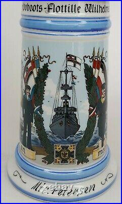 Vintage Regimental German Naval Boats, Flags Lidded Beer Stein Lithophane Bottom