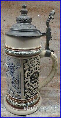 Vintage Rh German Lidded Beer Stein 11 3/4 Inches Tall