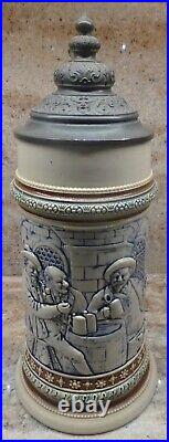 Vintage Rh German Lidded Beer Stein 11 3/4 Inches Tall