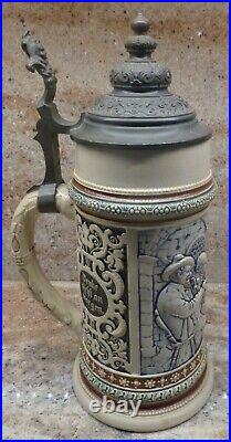 Vintage Rh German Lidded Beer Stein 11 3/4 Inches Tall