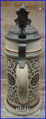 Vintage Rh German Lidded Beer Stein 11 3/4 Inches Tall