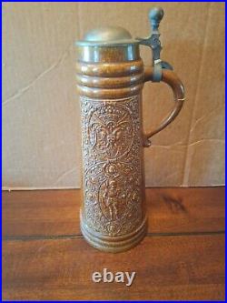 Vintage Tall Gerz German Lidded Beer Stein Graffen V Dhavn Family Crest Stone