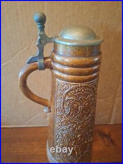 Vintage Tall Gerz German Lidded Beer Stein Graffen V Dhavn Family Crest Stone