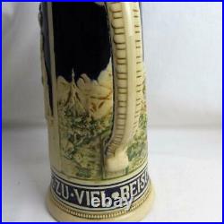 Vintage West German Pewter Lid Beer Stein Wick Werke Saltglaze Party 15 Tall 2L