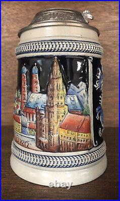 Vintage Zoller & Born German Beer Stein Mug Munich Munchen Beyern Pewter Lid
