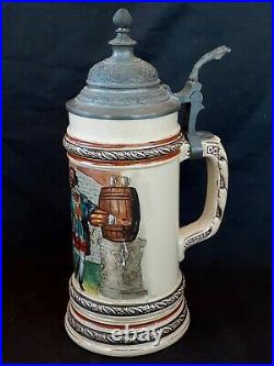 Vintage ca. 1940' German hand painted lidded porcelain beer stein bierkrug