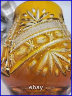 Vtg Bayern W. German Lead Crystal Cut to Clear Amber Glass Beer Stein Pewter Lid
