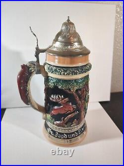 Vtg Handarbeit Egon Bay 2 Liter Squirrel Handle West German Lidded Beer Stein