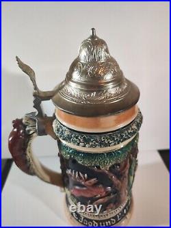 Vtg Handarbeit Egon Bay 2 Liter Squirrel Handle West German Lidded Beer Stein