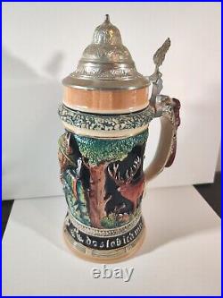 Vtg Handarbeit Egon Bay 2 Liter Squirrel Handle West German Lidded Beer Stein