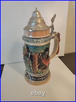 Vtg Handarbeit Egon Bay 2 Liter Squirrel Handle West German Lidded Beer Stein