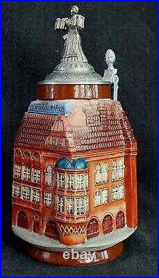 Vtg Hofbrauhaus Figural Architectural German Beer Stein Mug Tankard Lidded 9.5