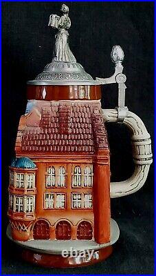 Vtg Hofbrauhaus Figural Architectural German Beer Stein Mug Tankard Lidded 9.5