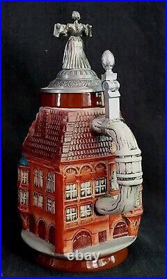 Vtg Hofbrauhaus Figural Architectural German Beer Stein Mug Tankard Lidded 9.5