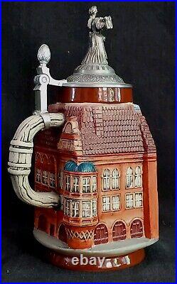 Vtg Hofbrauhaus Figural Architectural German Beer Stein Mug Tankard Lidded 9.5