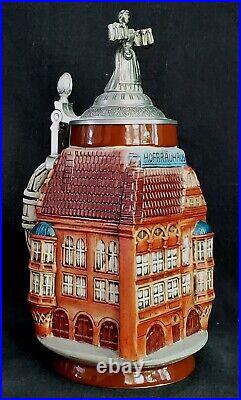 Vtg Hofbrauhaus Figural Architectural German Beer Stein Mug Tankard Lidded 9.5