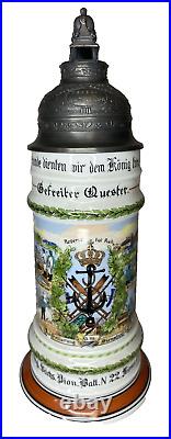 WWI Design Imperial German Reserve Beer Stein/Mug Pioneer Engineer Saxon- With Lid