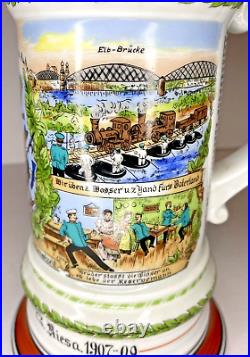 WWI Design Imperial German Reserve Beer Stein/Mug Pioneer Engineer Saxon- With Lid