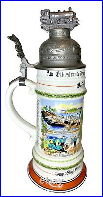 WWI Design Imperial German Reserve Beer Stein/Mug Pioneer Engineer Saxon- With Lid