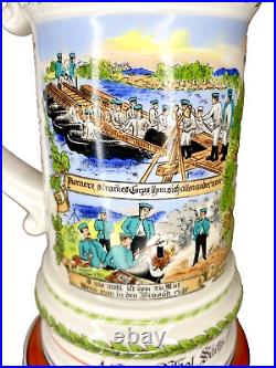 WWI Design Imperial German Reserve Beer Stein/Mug Pioneer Engineer Saxon- With Lid