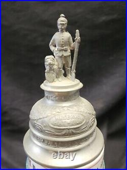 WWI German Regimental Beer Stein 1907 1909 Porcelain Lithophane Bavarian Lion