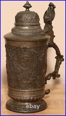 Wagner Epic Drama Portraits by F&M/N Antique Pewter 1/4L German beer stein